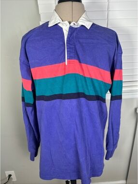 Vtg L.L. Bean Rugby Shirt Men’s XL USA Coral Purple Teal